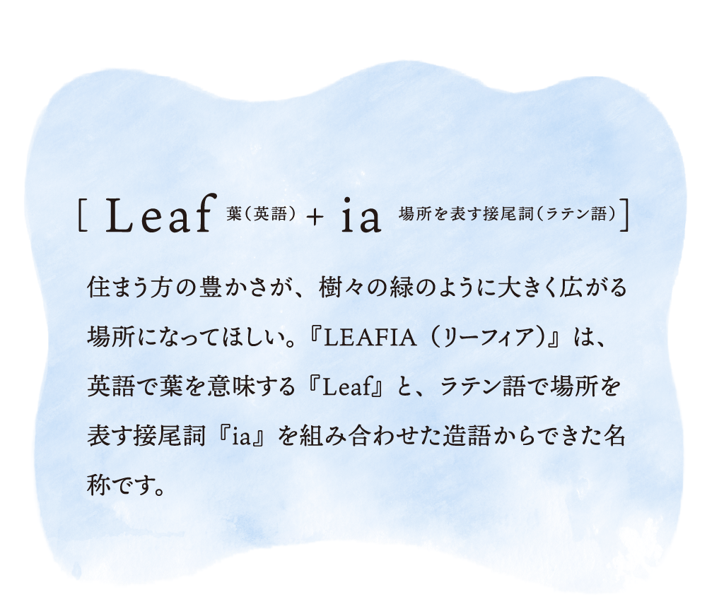 [ Leaf 葉（英語） + ia 場所を表す接尾詞（ラテン語）]