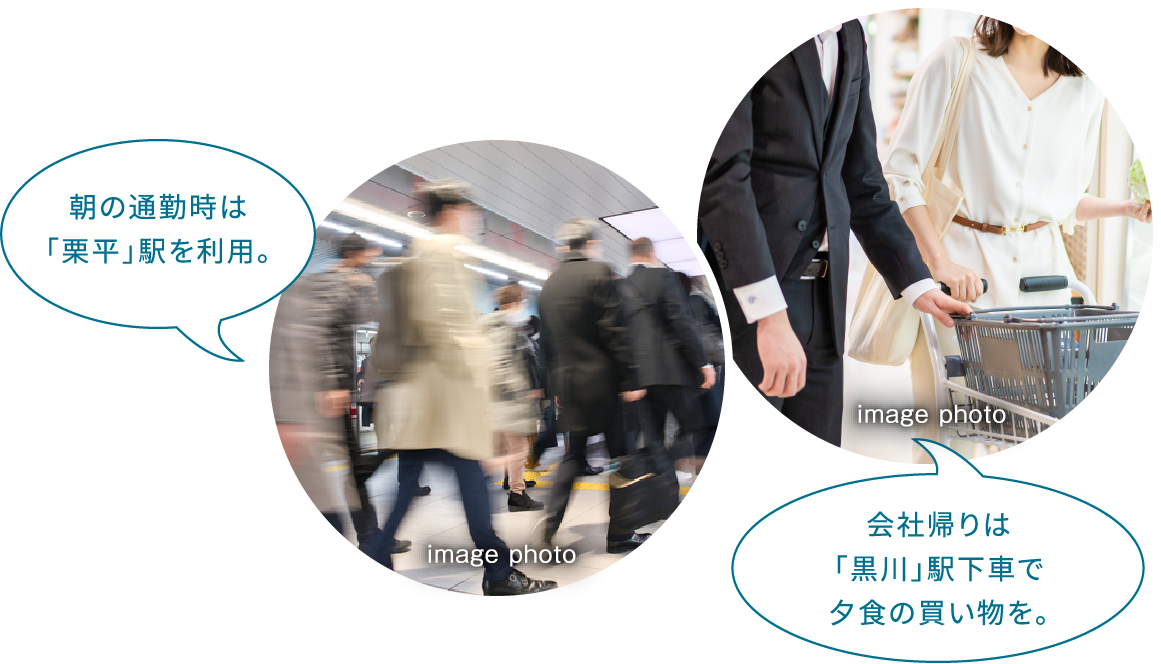 朝の通勤時は「栗平」駅を利用。会社帰りは「黒川」駅下車で夕食の買い物を。