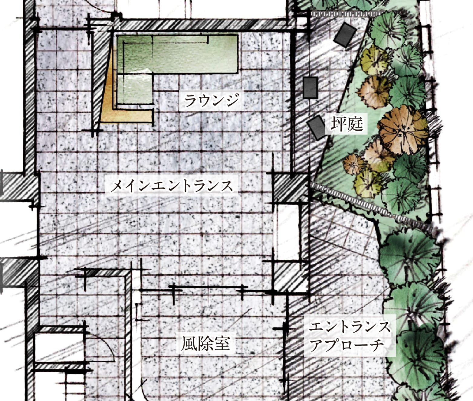 敷地配置・1階平面図イラスト