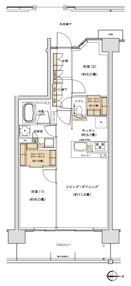 廊下の壁面がまるごと収納プラン